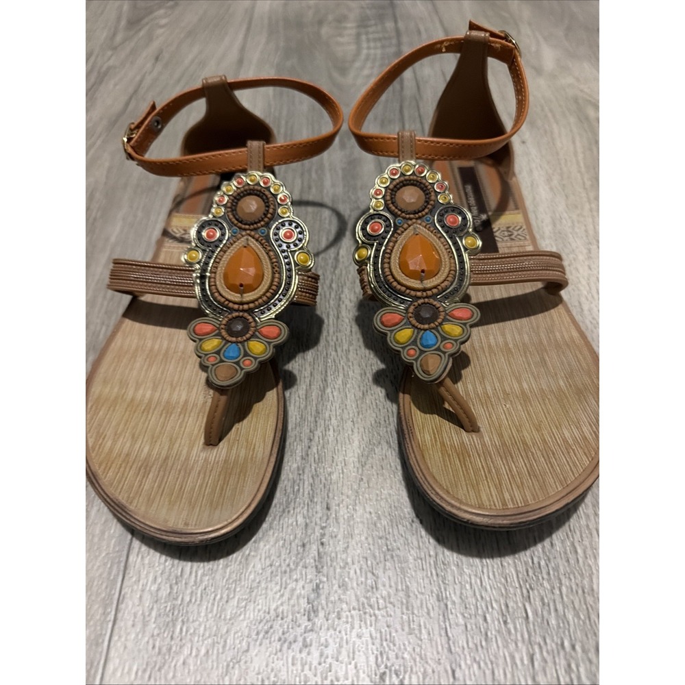 Montego Bay Club Faux Gemstone Flat Flip Flop Sandals Women's Size 8